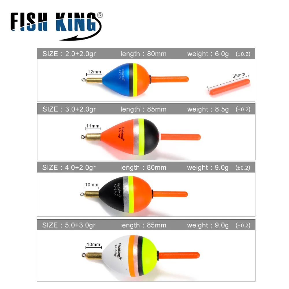 FISH KING 1PC Fishing Float Barguzinsky Fir Float Copper length 80-85mm Weight 6.0g/8.5g/9.0g Vertical Buoy For Fishing Tackle