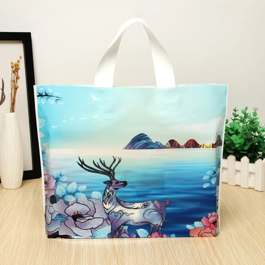 

D&P 10Pcs Lovely Thank You Gift Shopping Bags Party Favor Thicken Plastic Wedding loop Handle Bag Clothing Plastic carry bag