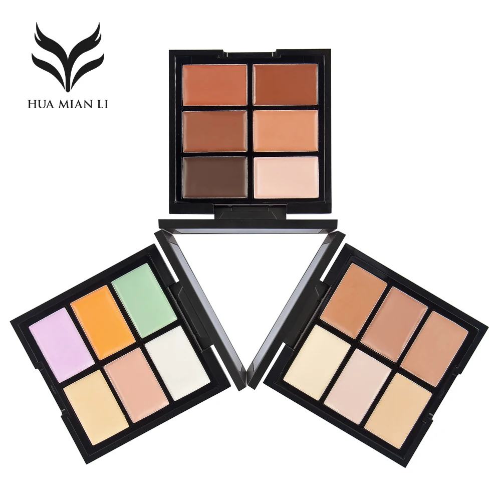 HUAMIANLI 6 Màu Sắc Che Khuyết Điểm Khuôn Mặt Kem Lót Palette Đường Viền Make Up Facial Đường Cong Palette Trang Điểm Corrector Cơ Sở Palette