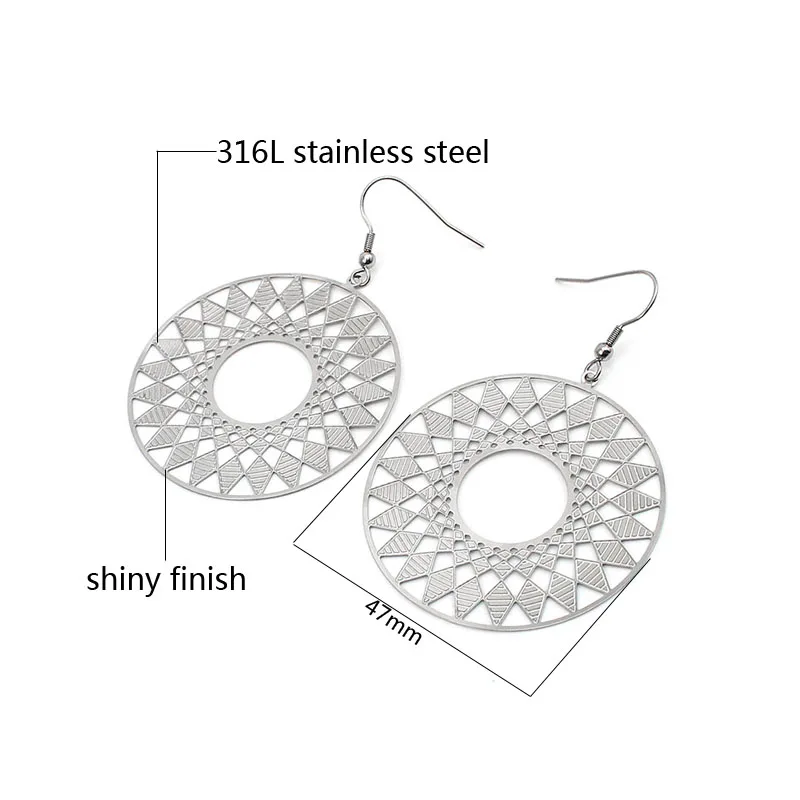 Trendy Stainless Steel Big Round Drop earrings for Women Staal Bagues Zilver earrings danglers High Quality wholesale