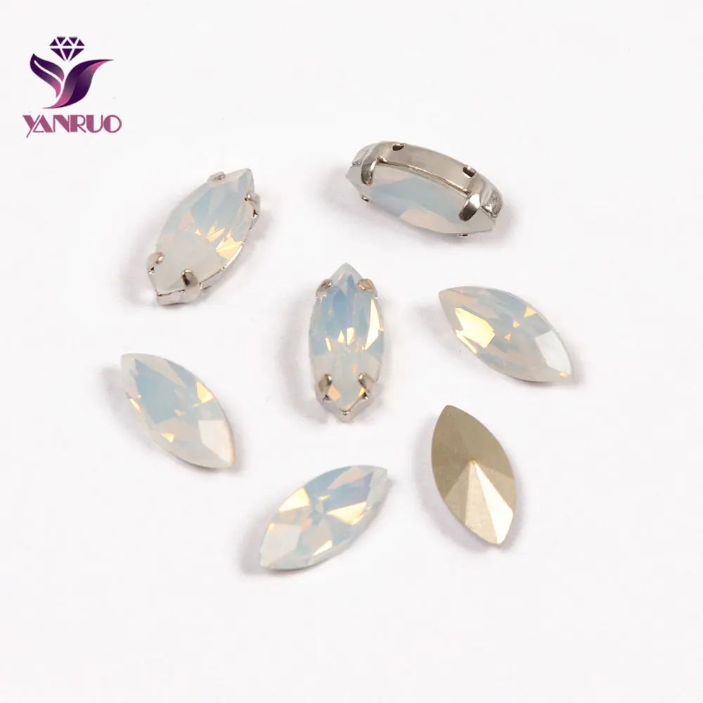 

YNARUO 4200 Navette White Opal Fancy Crystals Stones Rhinestones Sewn Strass All for Handiwork Dresses Decoration