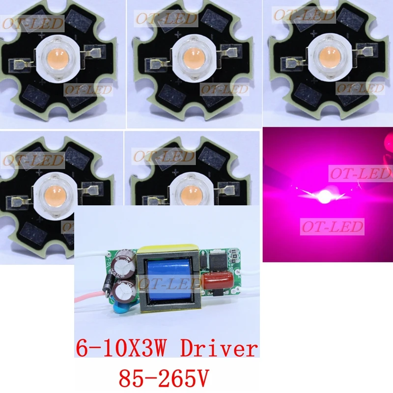 

10pcs 3w full spectrum led 380-840nm +1pcs 6-10x3w 600mA led driver diy 30w led grow light for plants lamp