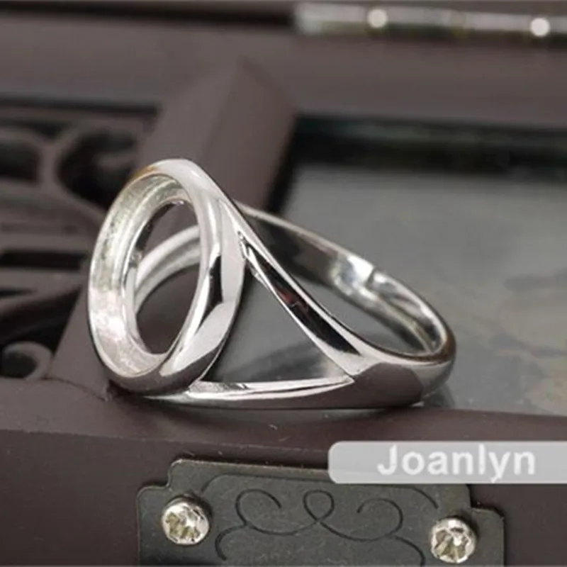 Joanlyn Ring Setting for 12mm Round Cabochons White Gold Plated 925 Silver Adjustable Band Ring Blank JZ026