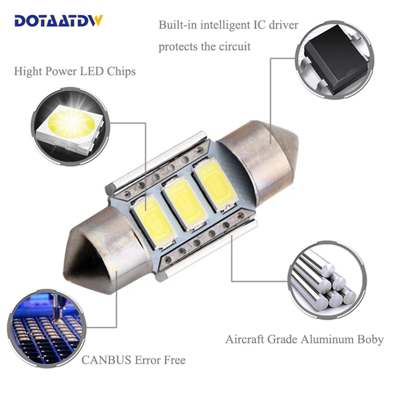 1x CANbus LED 36mm C5W Lamp Bulb Registration Number Plate License Light For AUDI A4 A2 A3 8L 8P B5 B6 A6 4B A8 D2 TT Q7 4F