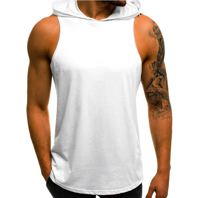 2025 Summer New Fashion Sleeveless Tee Shirt Casual Vest Tops Hooded Tank Top Men Tanktop Bodybuilding Fitness Clothing