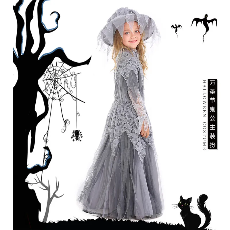 Girls Corpse Bride Scary Cosplay Halloween Costumes Children Kids Witch Zombie Princess Carnival Purim Masquerade Party Dress