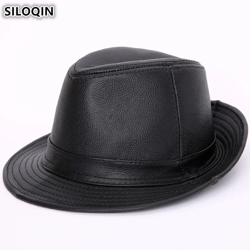 

SILOQIN New Winter Men's Genuine Leather Fedoras Hat Cowhide Leather Women's Jazz Hats Classic Retro Elegant Fashion Brand Cap