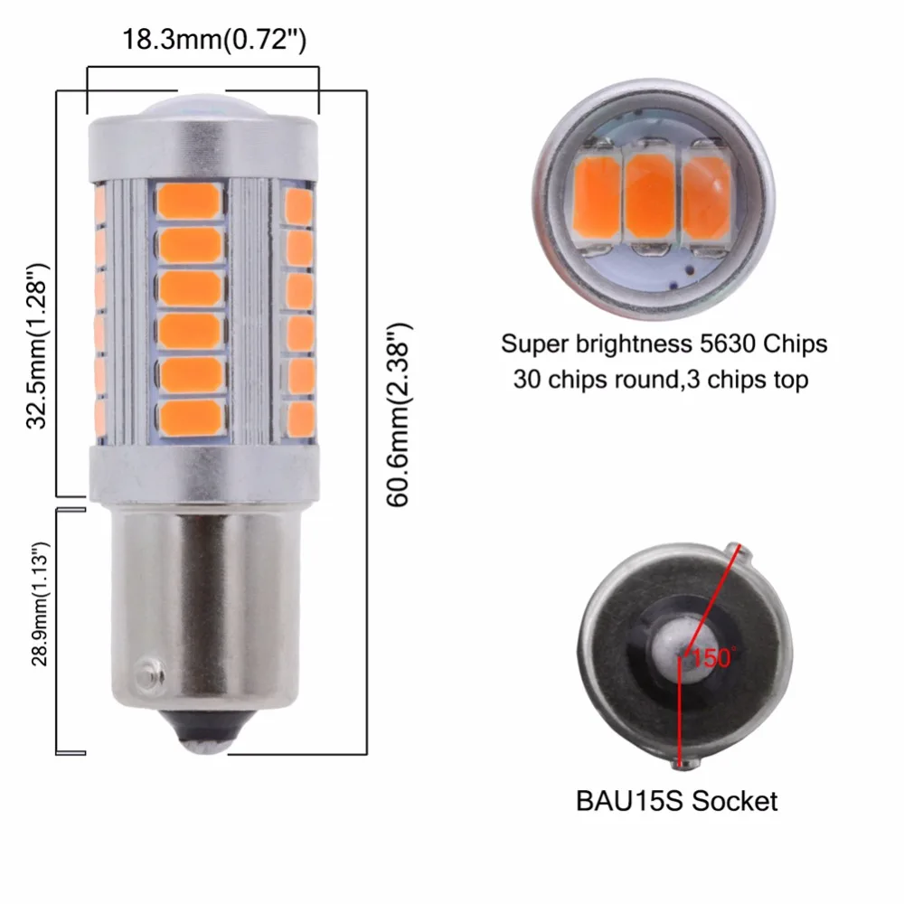 4pcs 1156 BAU15S PY21W 150 Degree S25 1056 1156PY Orange Red Whtie Blue Car LED Lamp Turn Signal Light DC 12V 33-SMD 33 SMD 5630