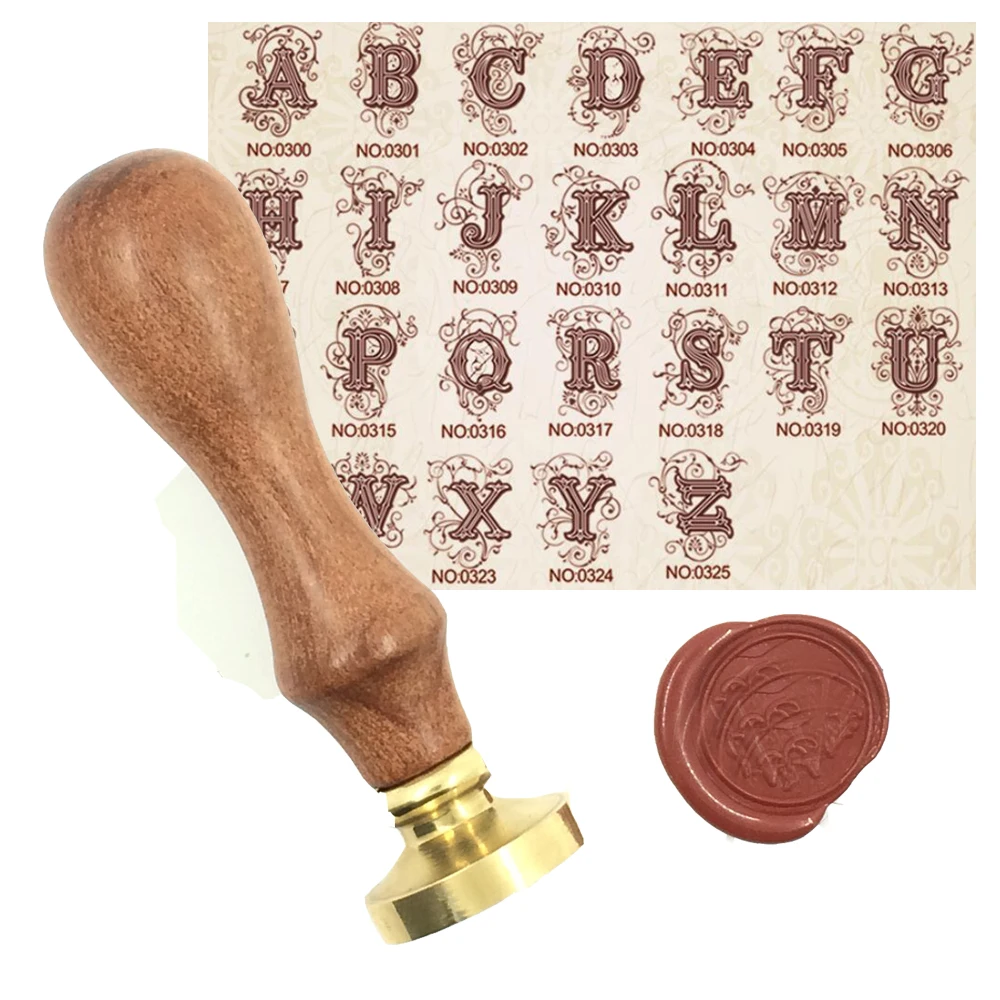 

Wax Stamp Copper head Wood Handle Curlicue 26 Letters DIY Scrapbooking Vintage Ancient Seal Retro Stamp gift seal High Quality