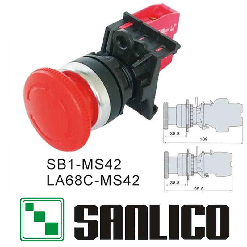 Waterproof Emergency Stop Switch Mushroom Head Push Button Switch SB1 LA68C M22-MS42 Latching Turn to Release Ø22mm