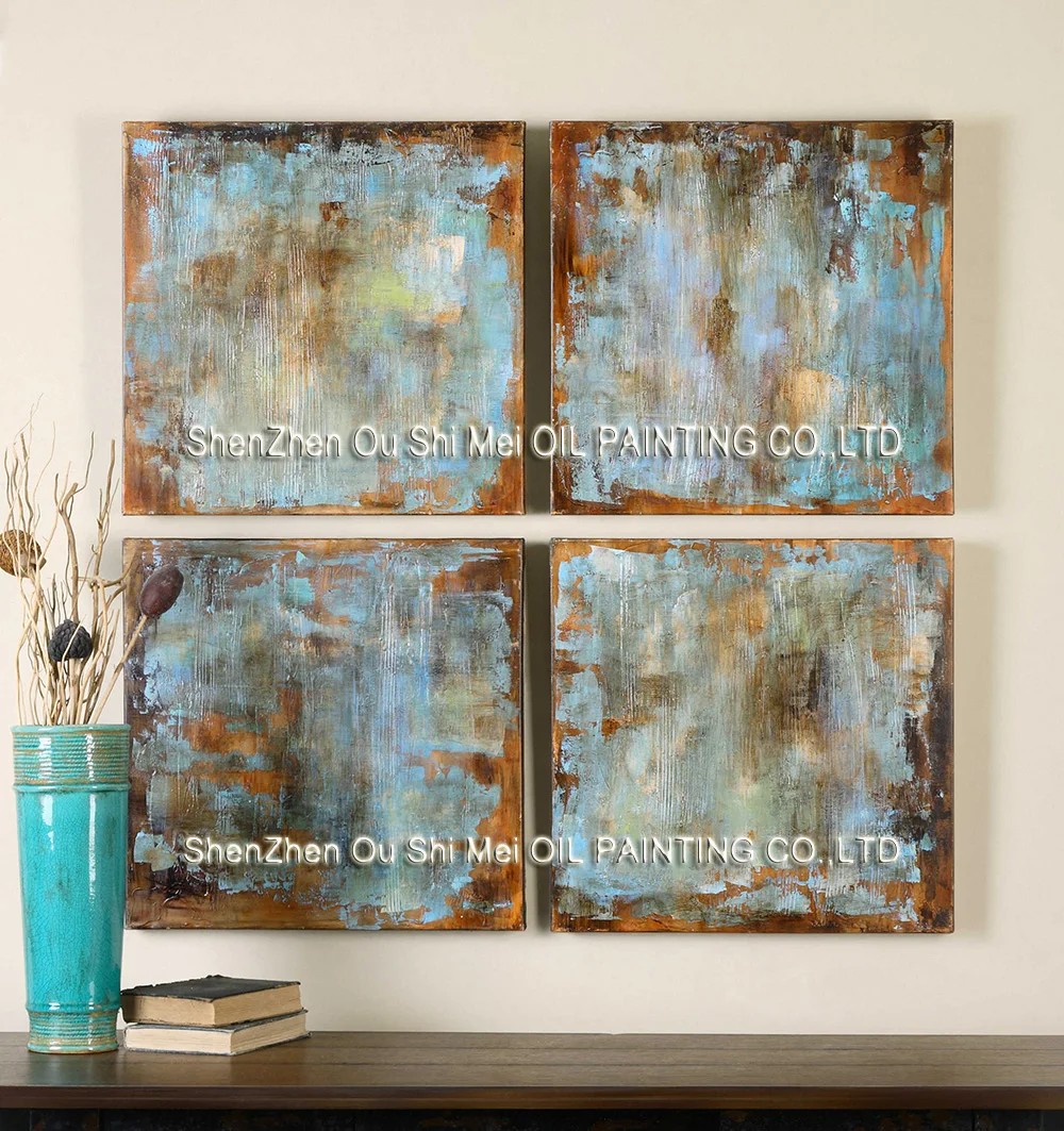 Handmade Modern Oil Painting On Canvas Blue Brown Abstract on Canvas 4Pcs Paintings for Living Room Wall Decor Picture Art