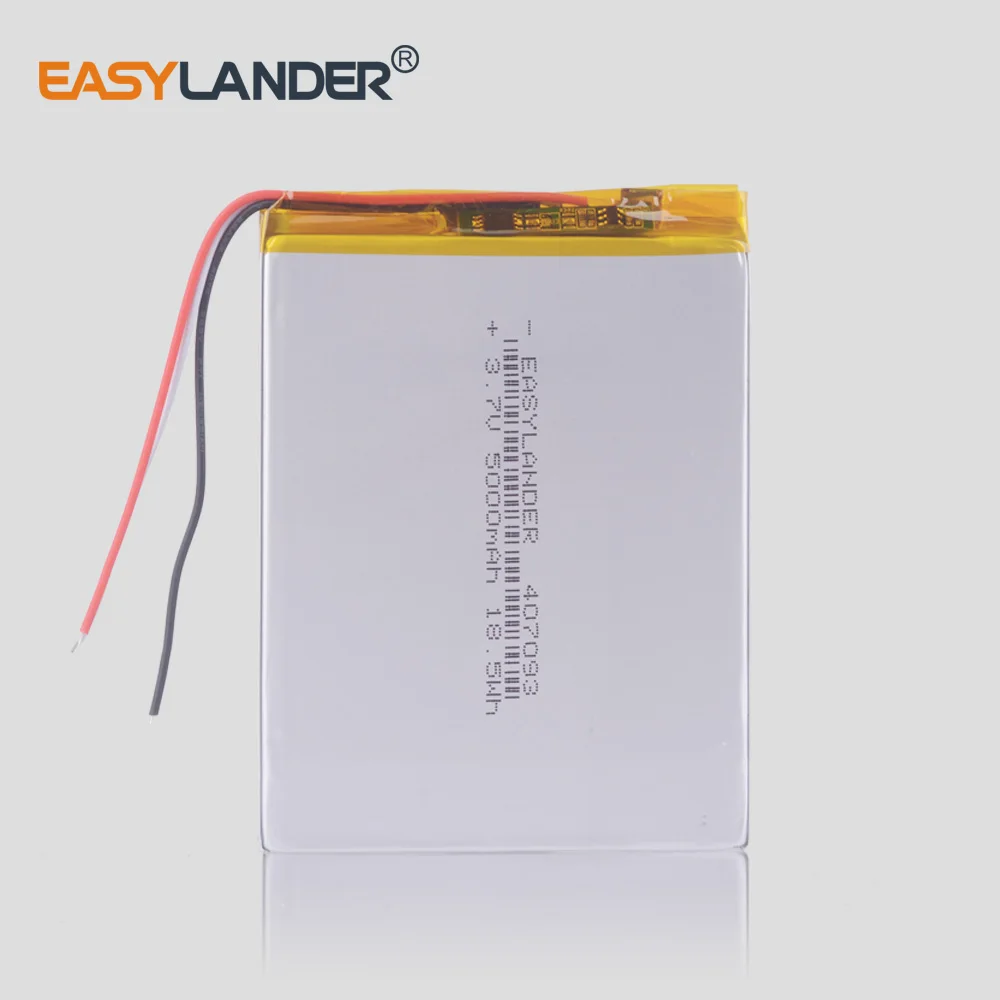 3pcs /Lot 3.7V 3-wire 407093 5000mAh Rechargeable Lithium Li-ion Polymer Battery