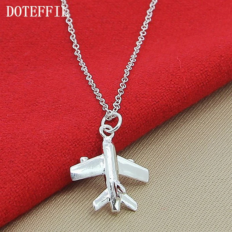 DOTEFFIL 925 Sterling Silver Aircraft Plane Pendant Necklace 18-30 Inch Chain For Woman Fashion Wedding Engagement Charm Jewelry