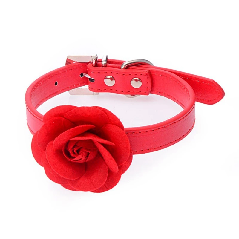 Sweety PU Rose Flower Dog Collar Candy Color Dog Necklace  Puppy Cat Collar Necklace perro mascota Doggie Collar XS S M LCollars