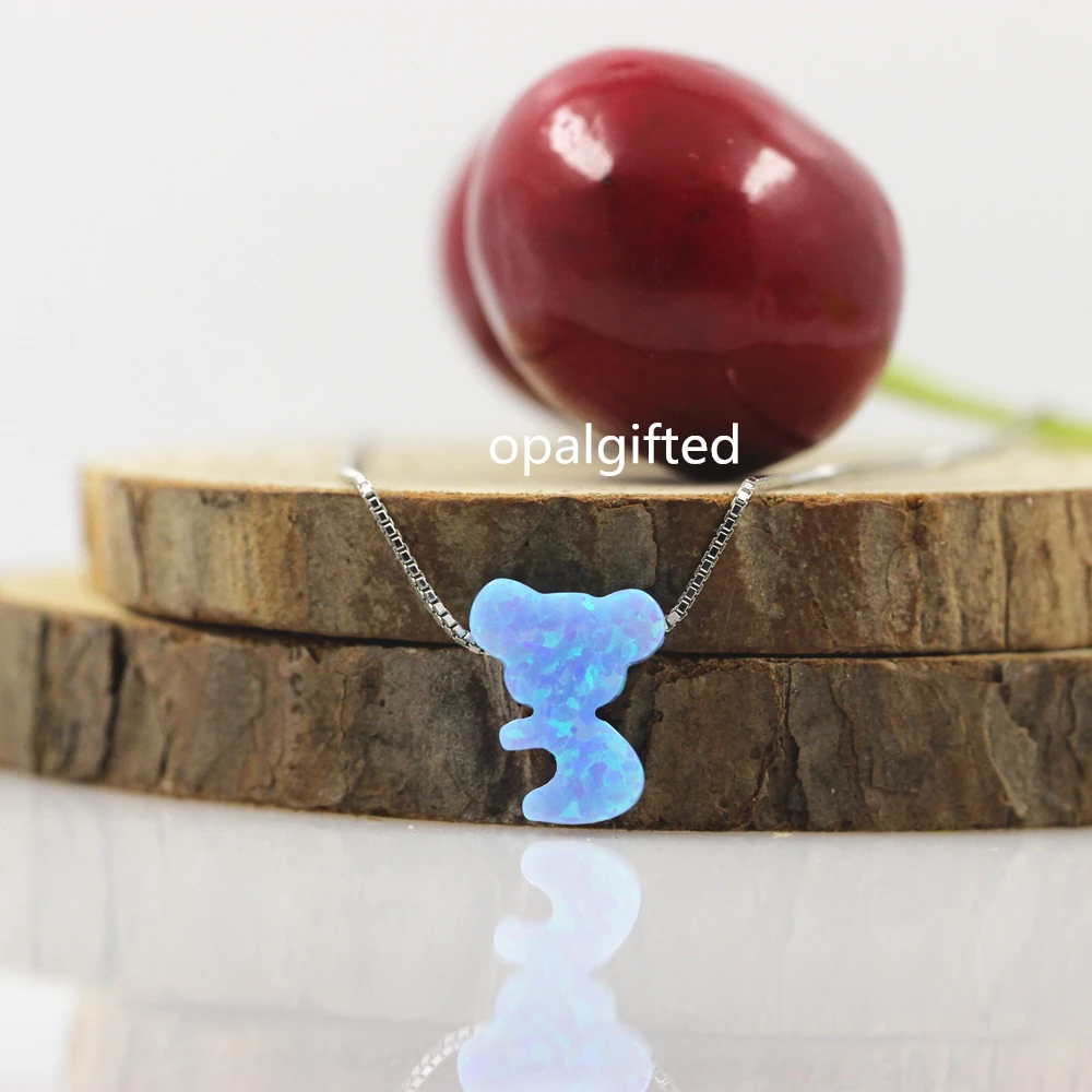 1pc/lot free shipping Lovely Koala opal necklace Fashion OP06 Light Blue Opal Koala Anima Pendant 925 silver box chain Necklace