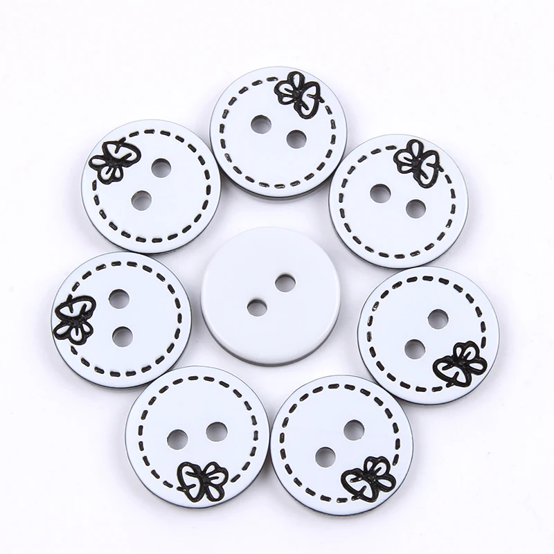 100pcs/lot 13mm Flower Round Buttons Resin 2-holes Flatback Butoon for Shirts Sweaters Sewing Garments Accessories DIY ornaments