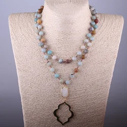 Fashion Amazonite Stones Bohemian Tribal Jewelry Crystal L Lip Pendant Necklace