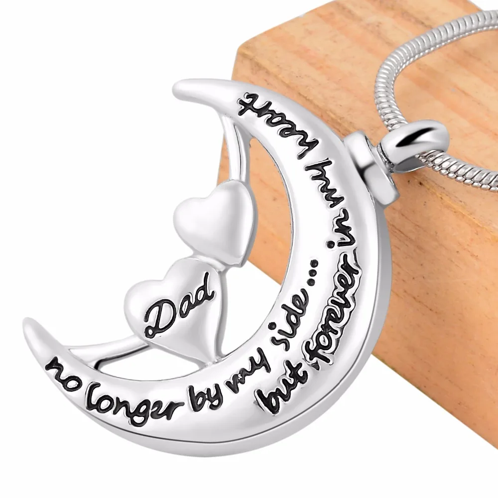 

Cremation Jewelry No Longer by My Side Forever in My Heart Moon Necklace Memorial Heart Ash Urn Pendant for Dad,Mom