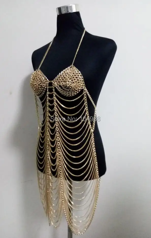 New Arrival B746 Women Gold Colour Chains Sexy Layers Bra Dressing Body Chains Unique Dressing Body Chains Jewelry 3 Colors