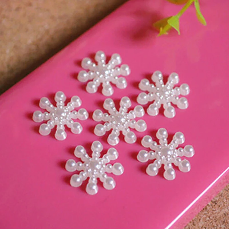 100Pcs/lot White DIY Snowflake Artificial Flatback Pearl Christmas Card Making DIY Craft High Quality