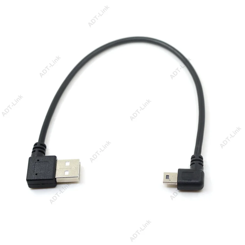 Mini kabel do transmisji danych USB 10 cali 90 stopni USB kątowy niklowany krótki USB 2.0-A-Male-4Pin do kąta prostego Mini-B-5Pin 25cm