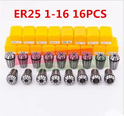 

16PCS From ER25 1mm-16mm ER25 Nut Spring Collet Set for CNC Engraving Machine Milling Lathe Tool Grinding/Milling/Drilling