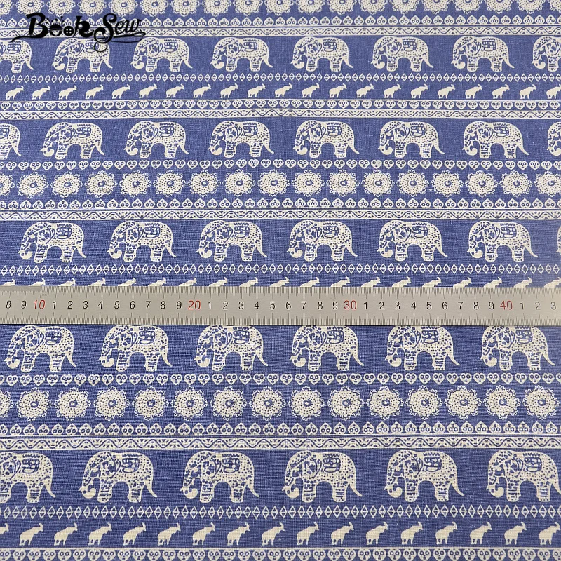 Booksew Home Textile Thailand Style Elephant Design Cotton Linen Dark Blue Fabric Sewing Tissu For Bag TableCloth Curtain Pillow