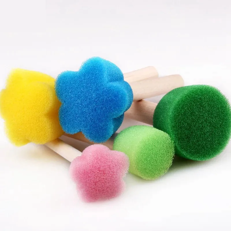 5Pcs/Lot Creative Sponge Brush Children Art DIY Painting Tools Baby Funny Colorful Flower Pattern Drawing Toys Gift