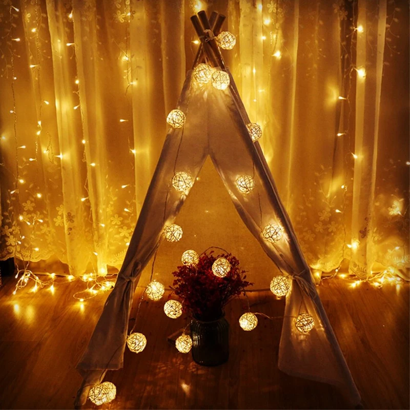 LED String lights 5M 20Balls Takraw Light Fairy Light Christmas Wedding Party Decoration Powered by Battery USB Led Strip Lamp