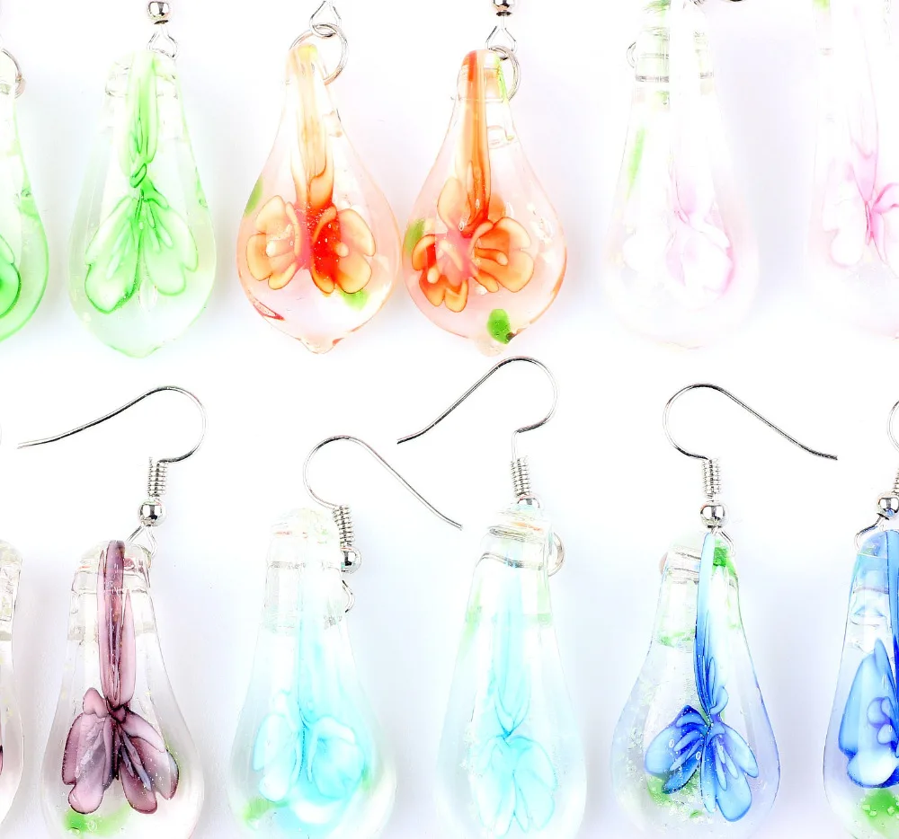 Wholesale Womens 2023 Summer 6Pairs Handmade Murano Lampwork Glass Mix Color Flower Earrings Hot