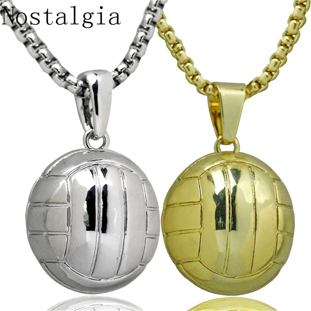 New 3D Volleyball Sports Pendant Necklace I Love Volleyball Stainless Steel Chain Ball Charms Pendnat Necklace Men Women Gift