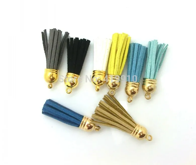 

Free Shipping-20PCs Mixed Color Gold Tone Suede Tassels Pendants Purl Macrame Jewelry Accessory 3.7x1cm M00632