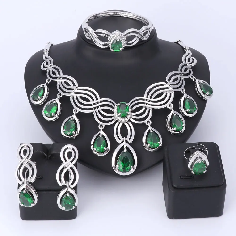 Top Exquisite Dubai Tassel Gem Jewelry Set Luxury Gold Color Crystal Necklace Big Nigerian Wedding African Beads Jewelry Sets