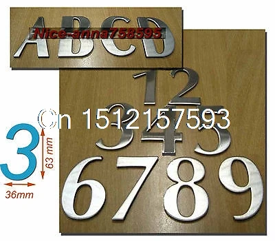 3pcs Hotel House Address Stainless Steel 0-9 Number & ABCD 63*36mm Self Adhesive