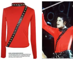 Cosplay Michael Jackson BAD Tour Concert Punk Rivet Slim Red Spandex Jacket Impersonator