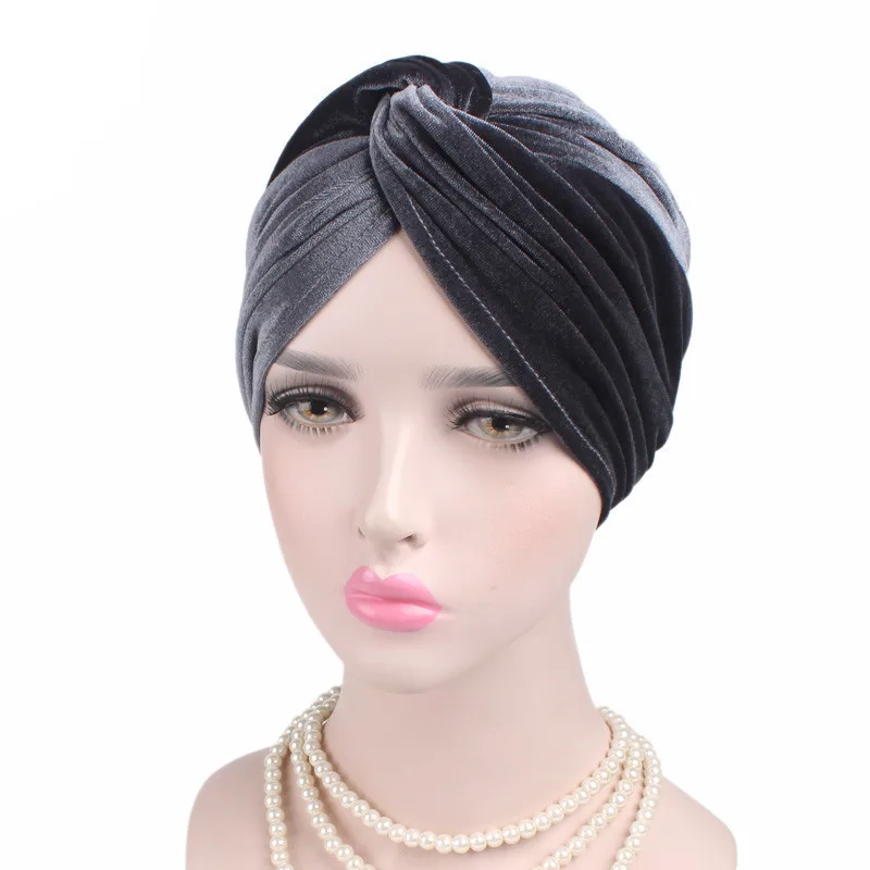 Muslim Stretch Women Velvet Cross Turban Hat Scarf Chemotherapy Chemo Beanies Caps Cancer Headwear Hair Loss Cover Accessories