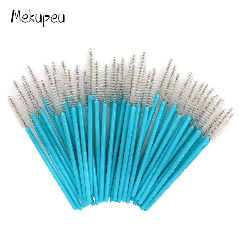 50 Stück/Packung Nylon-Mascara-Bürsten mit goldenem/blauem Griff, Einweg-Wimpernbürsten für Wimpernverlängerung, Make-up-Pinsel – Detail 4