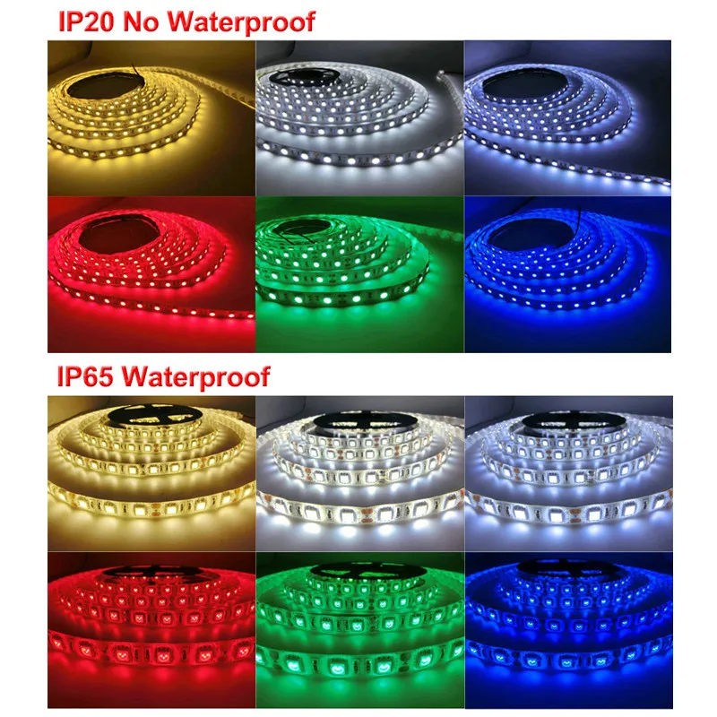5M Rgb Led Strip Licht 2835 Smd Diode Rgb Tape Waterdichte Flexibele Led Lint 60D/M + DC12V power Adapter