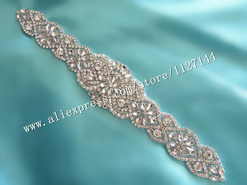 (30PCS) Wholesale handmade beaded bridal silver clear crystal rhinestone appliques iron on for wedding dresses sash WDD0679