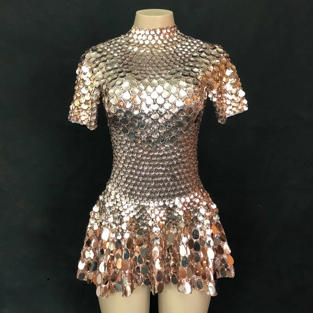 2020 Women New Short Dress Sparkling Metal Shells Ornaments Sexy Dress Nightclub Birthday Celebrate Party Performance Costumes