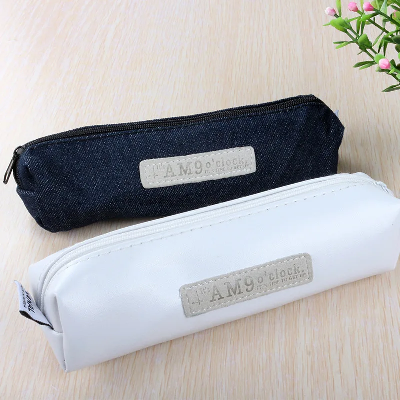 PU white and black canvas pencil Case minimalist creative Korea Creative Pencil learning