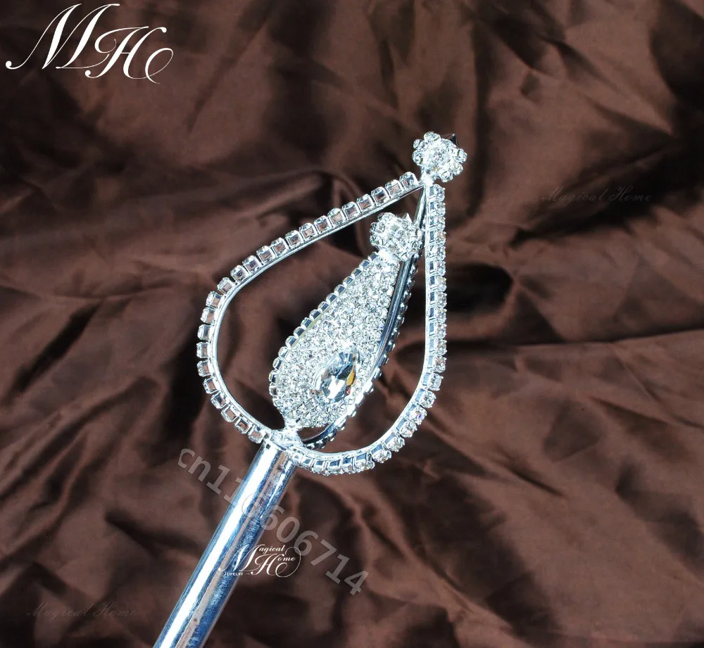 Queen Pageant Crystal Scepter Wand Handmade Women Sceptre Staff Wedding Prom Party Costumes Accessories Handheld Prop 50cm