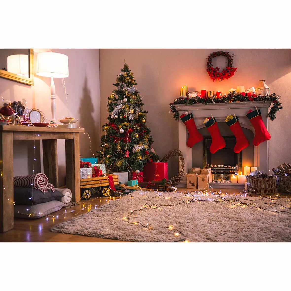 Allenjoy photographic background Christmas tree stove house indoor backdrop newborn photobooth computer printing photo studio