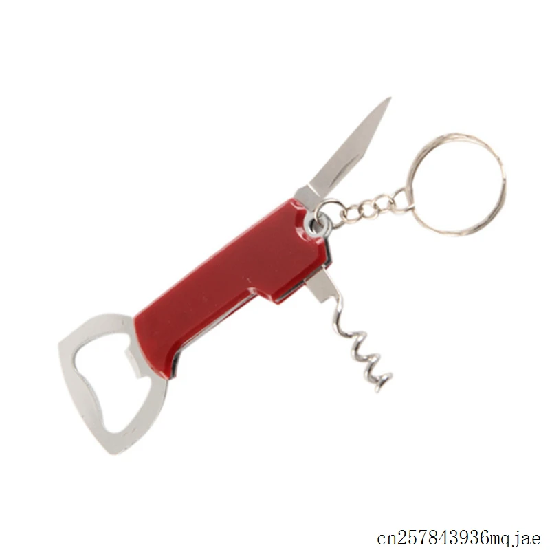 100pcs Red Wine Bottle Opener Keychain  Stainless Steel Corrosion-Resistant Anti Wear Keyring Wine Openers