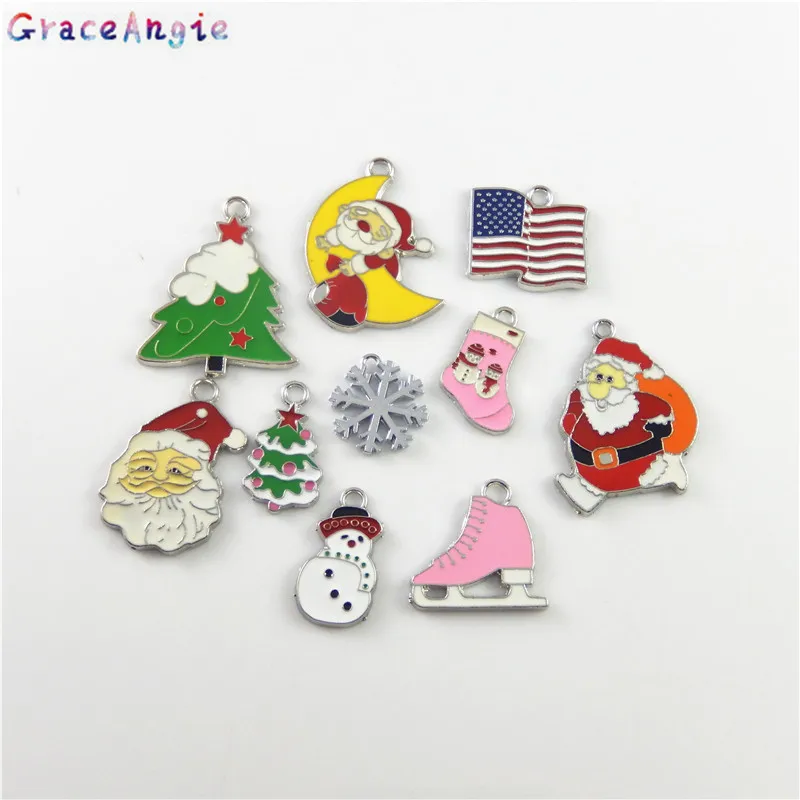 GraceAngie 10Pcs Xmas Pendant for christmas jewelry earrings Bracket Keychain Necklace Accessories Handmade DIY Ornament Cute