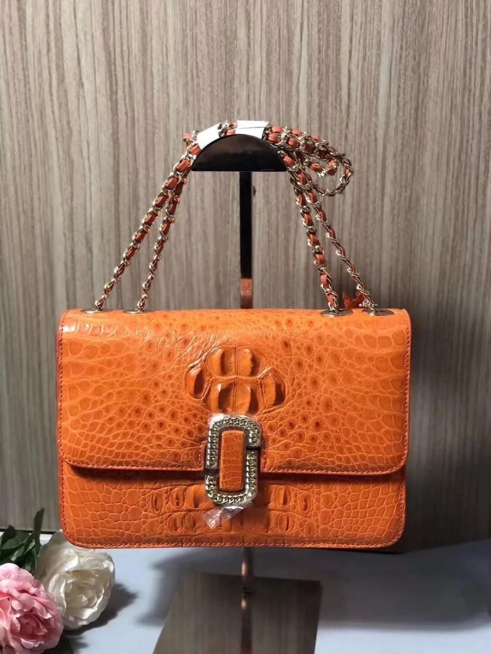 2018 newest design100% real genuine crocodile skin women cross body shouder bag white color crocodile skin orange green purple