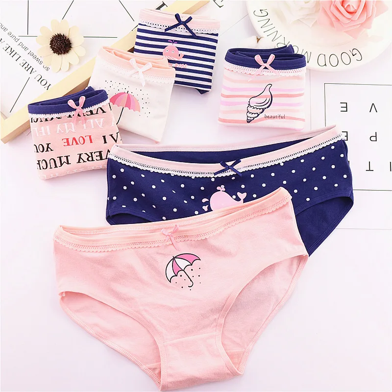 

6pcs Free Shipping Hot Young Girl Sexy Cotton Women Underwear Cartoon Letters Tanga Bragas Briefs Women's Panties Briefs