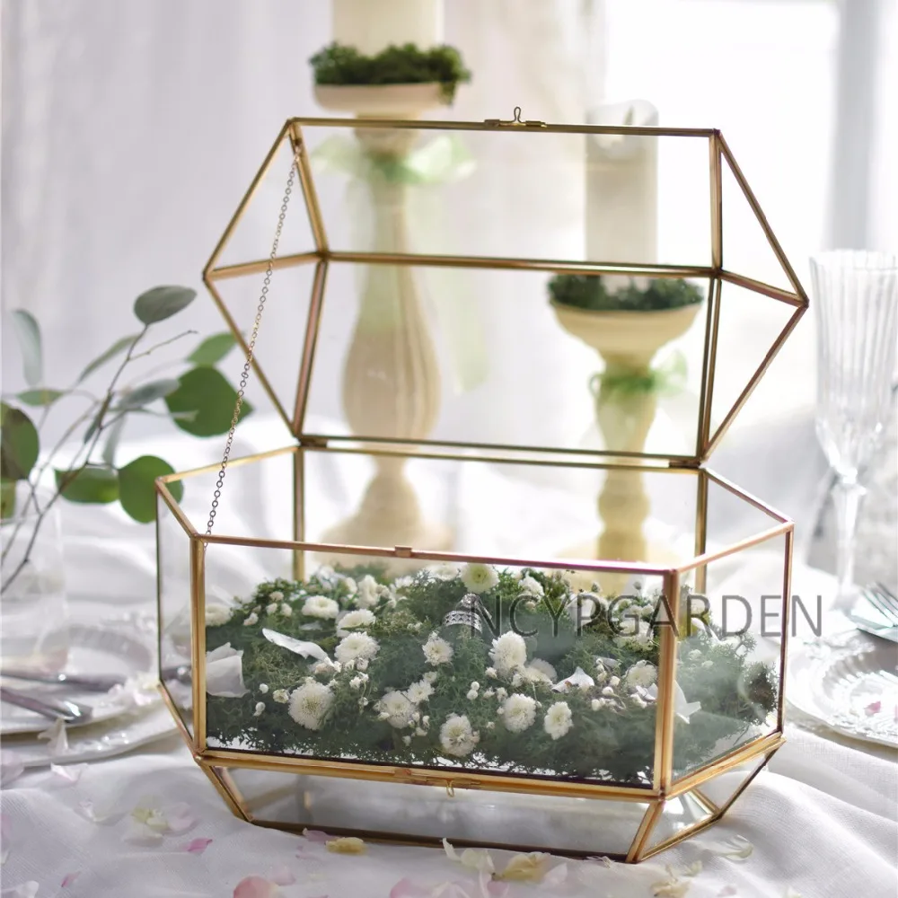 NCYP Large Modern Glass Terrarium for Flower Pot Wedding Card Box Geometric Terrarium Tabletop Glass Plant Gift Card Box