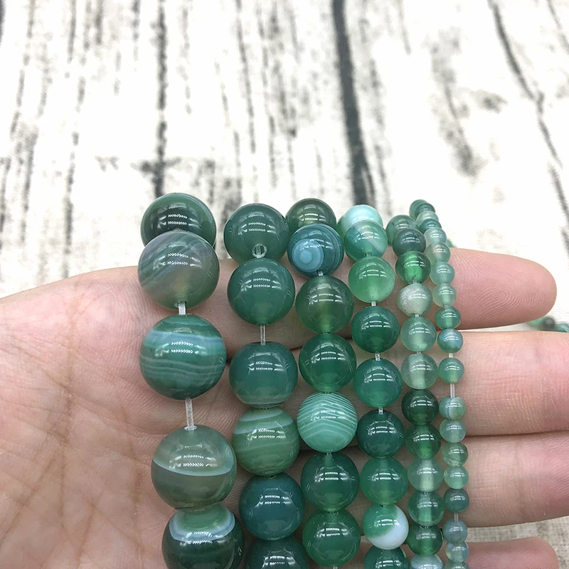 Natural Stone Beads Green Stripe agat Onyx Round Loose Beads 4 6 8 10 12 14mm Fit Diy Space Beads Jewelry Making