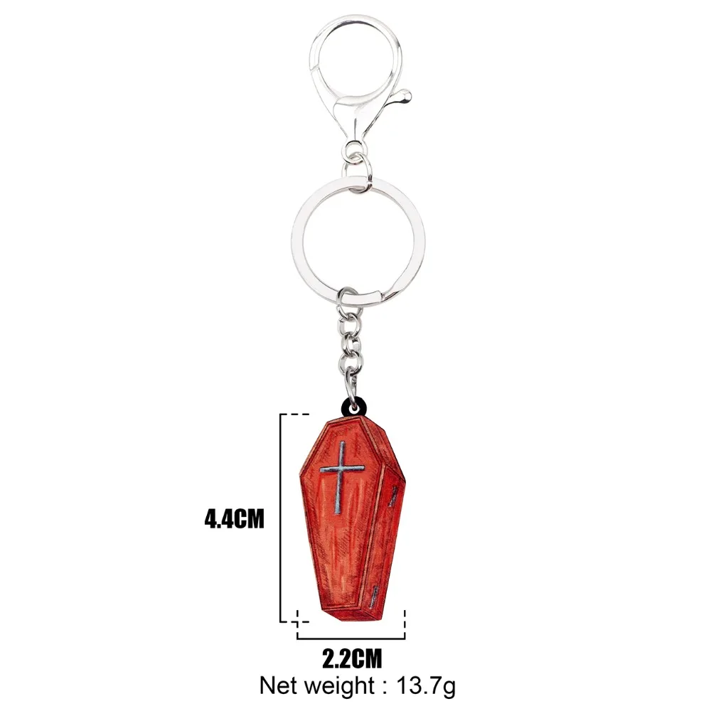 Bonsny Acrylic Halloween Red Coffin Casket Key Chain Keychain Ring Unique Punk Jewelry For Women Girls Bag Car Purse Charms Gift